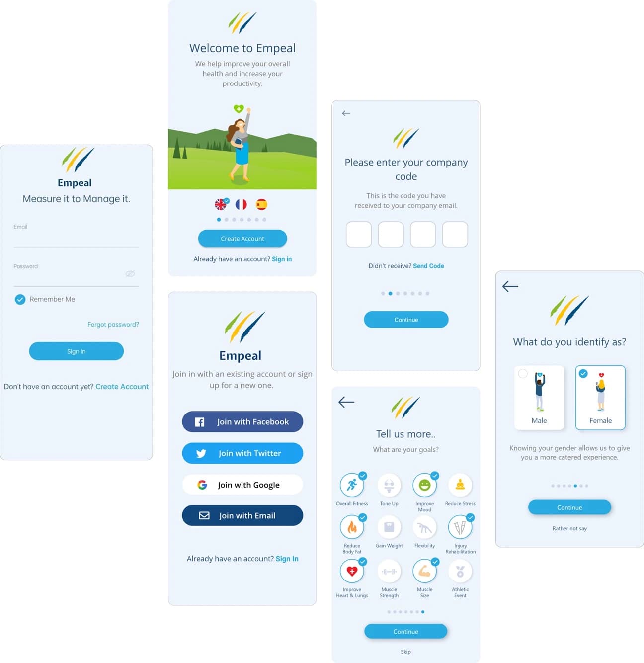 Empeal mobile health application screens
