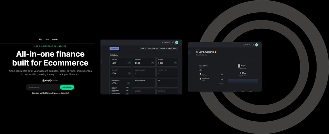 Additional Artoh financial dashboard screens