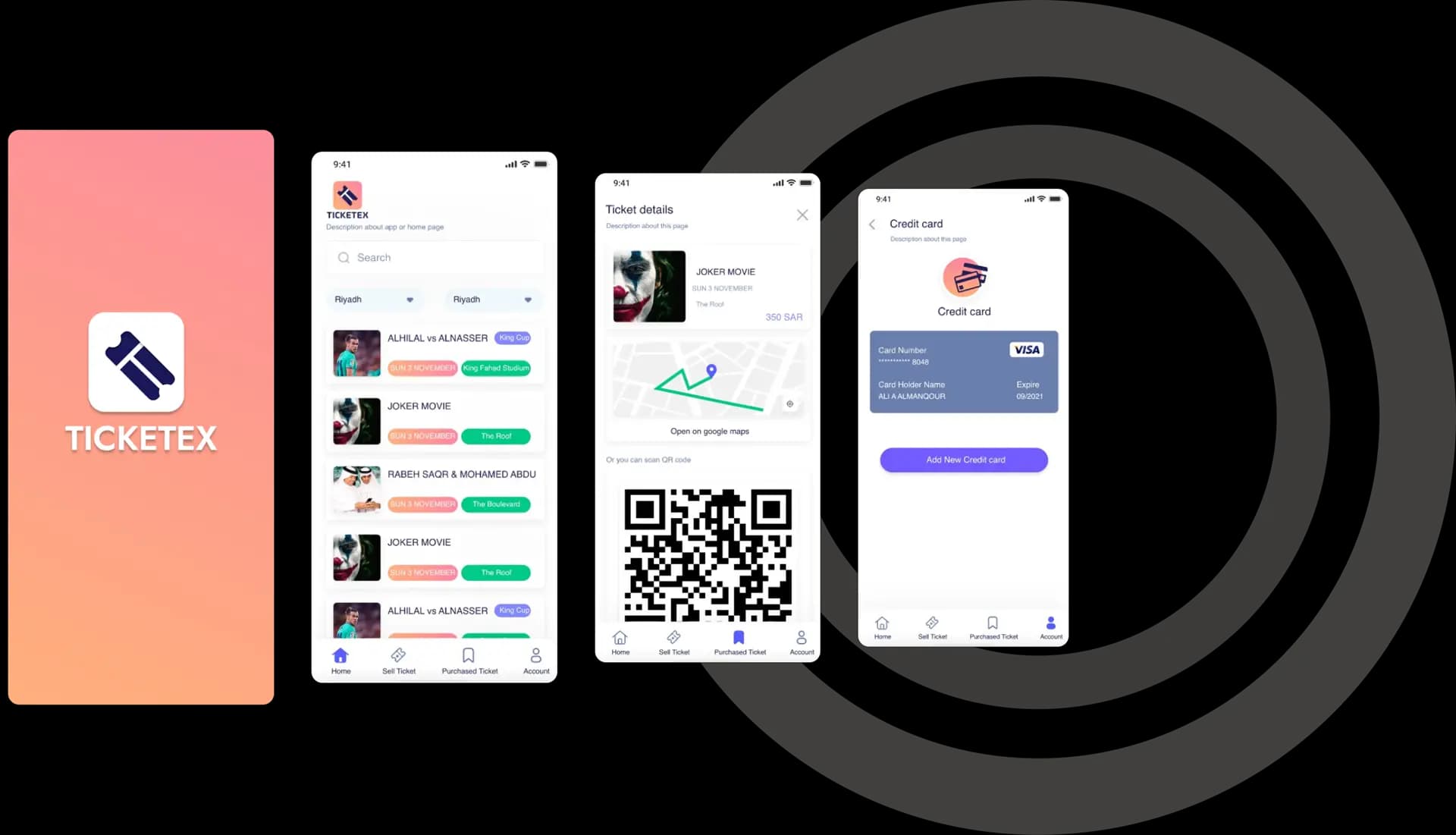 Collection of Ticketex event and ticket screens