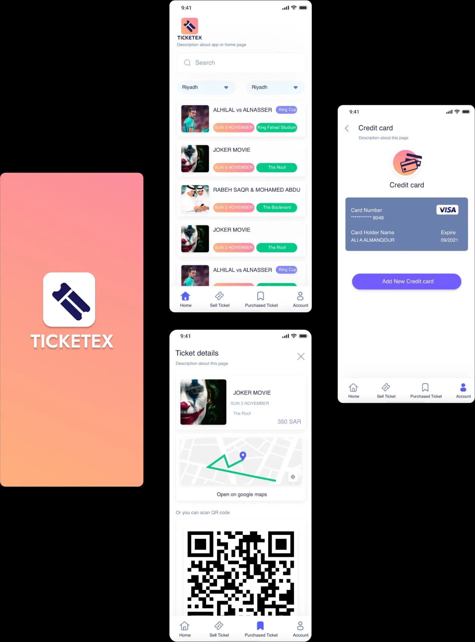 Ticketex ticket purchase screens