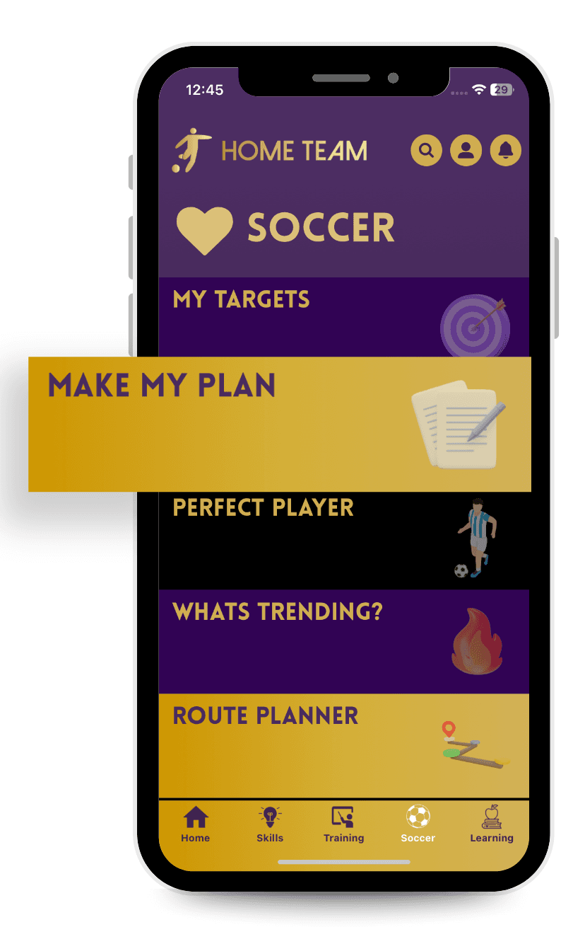Personal training plan in Home Team Soccer