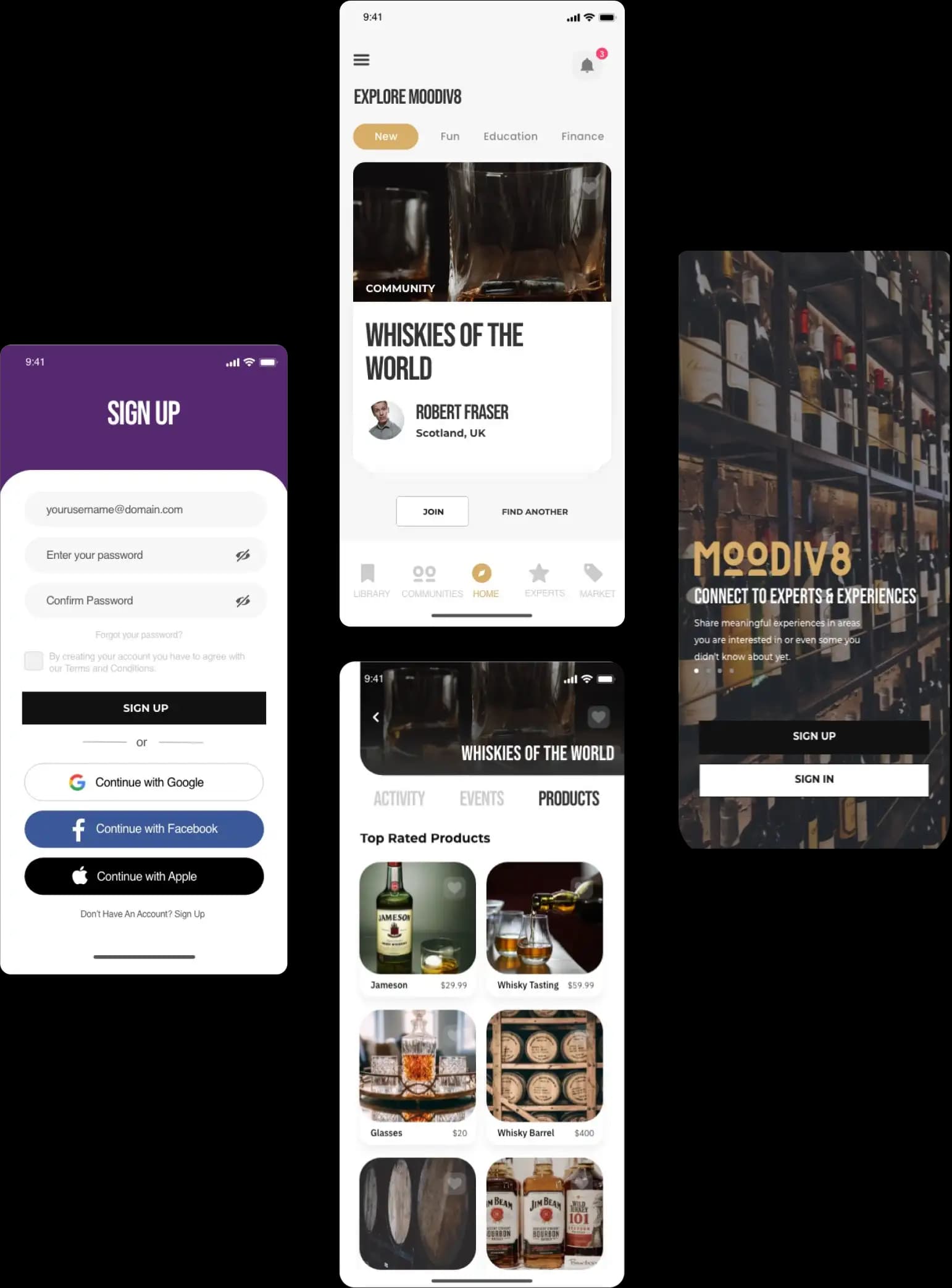 MoodIv8 mobile activity screens