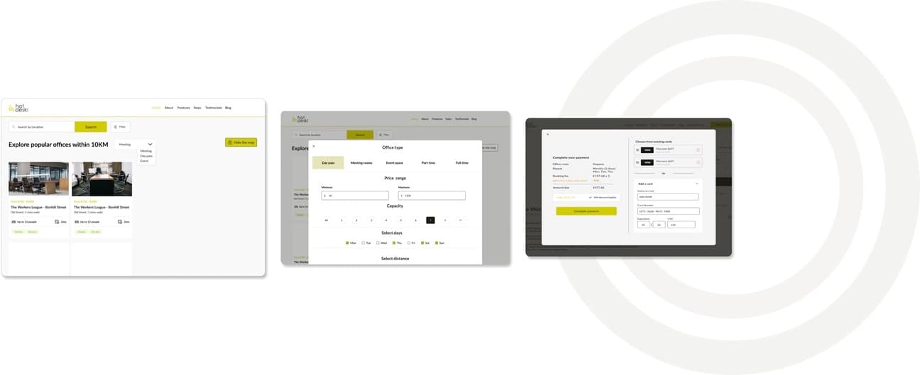 Additional HotDeskNow workspace booking screens