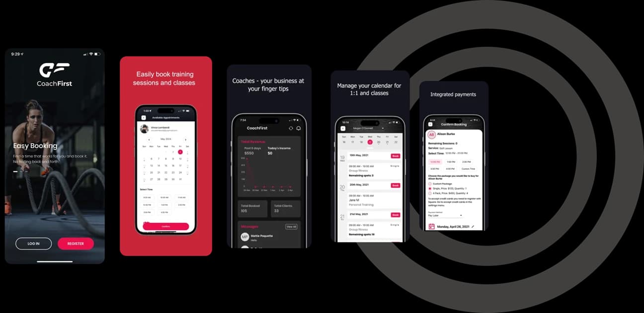 Collection of CoachFirst mobile screens