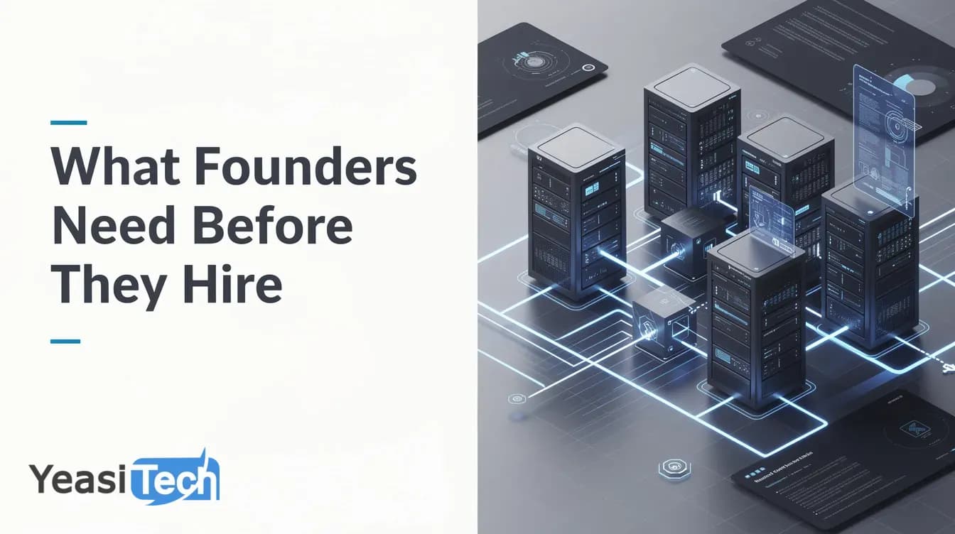 3D isometric graphic showing interconnected server nodes and data flow in blue tones