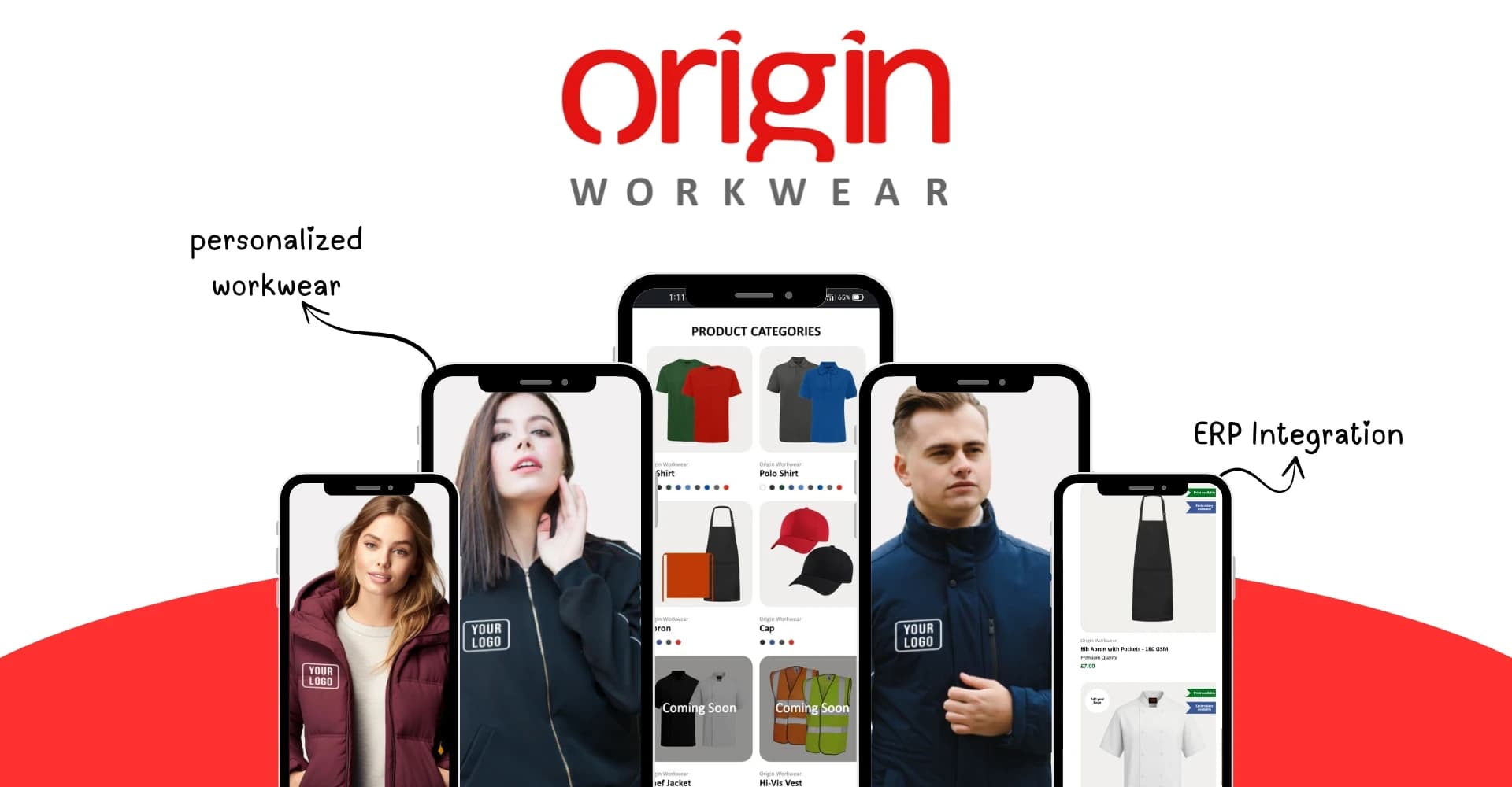 Origin Workwear customizer shown on multiple screens