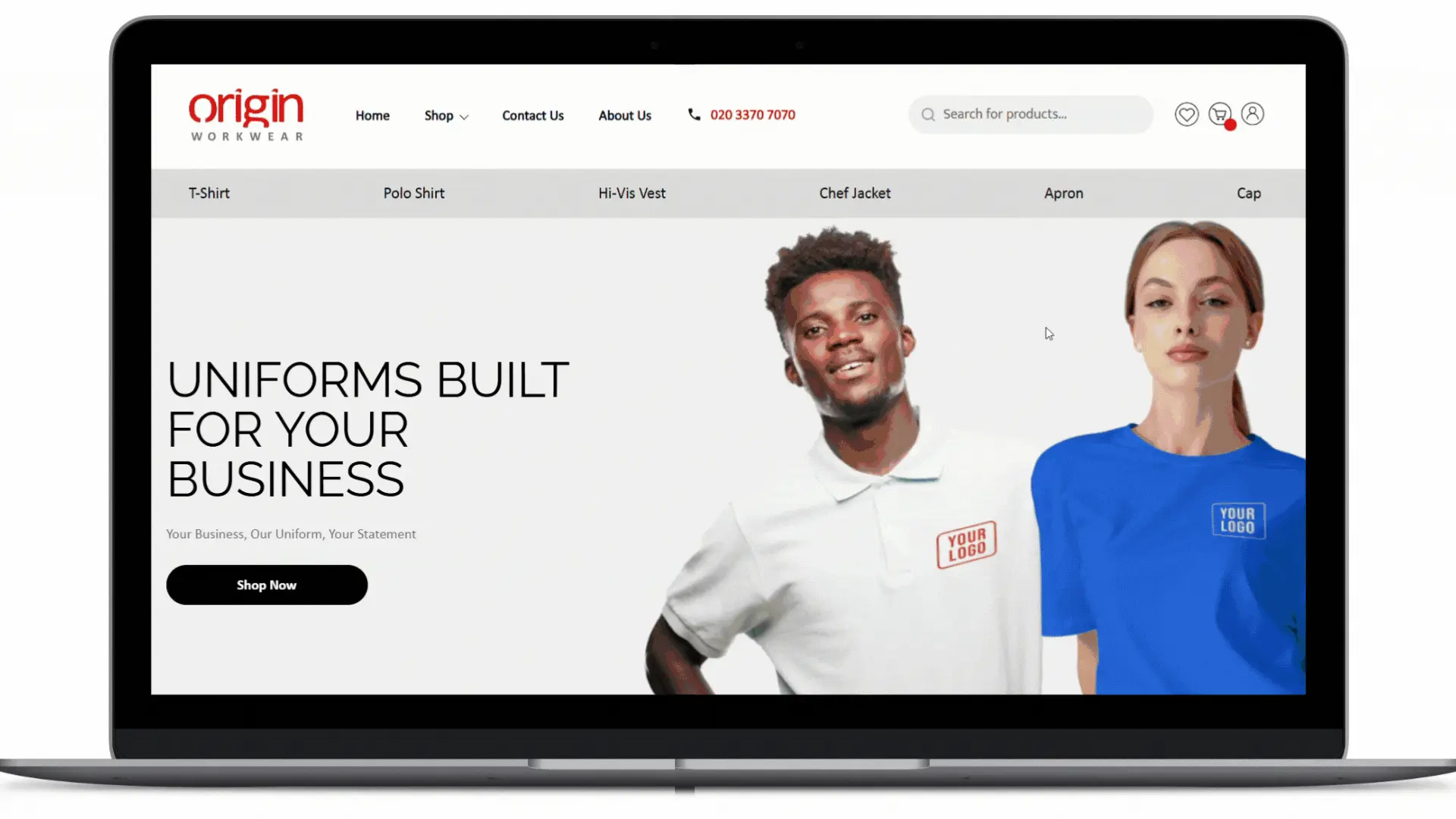 Origin Workwear real-time product customization screen