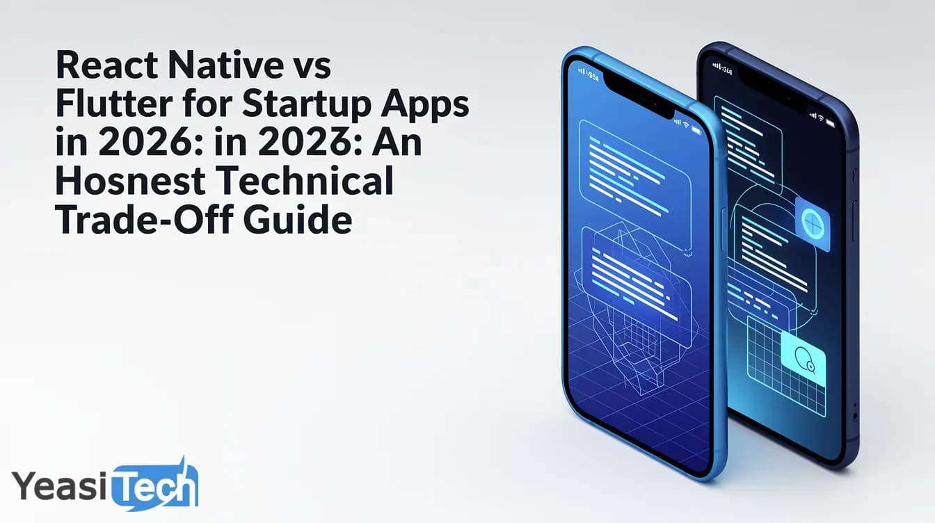 3D isometric smartphones with code patterns representing mobile development framework comparison