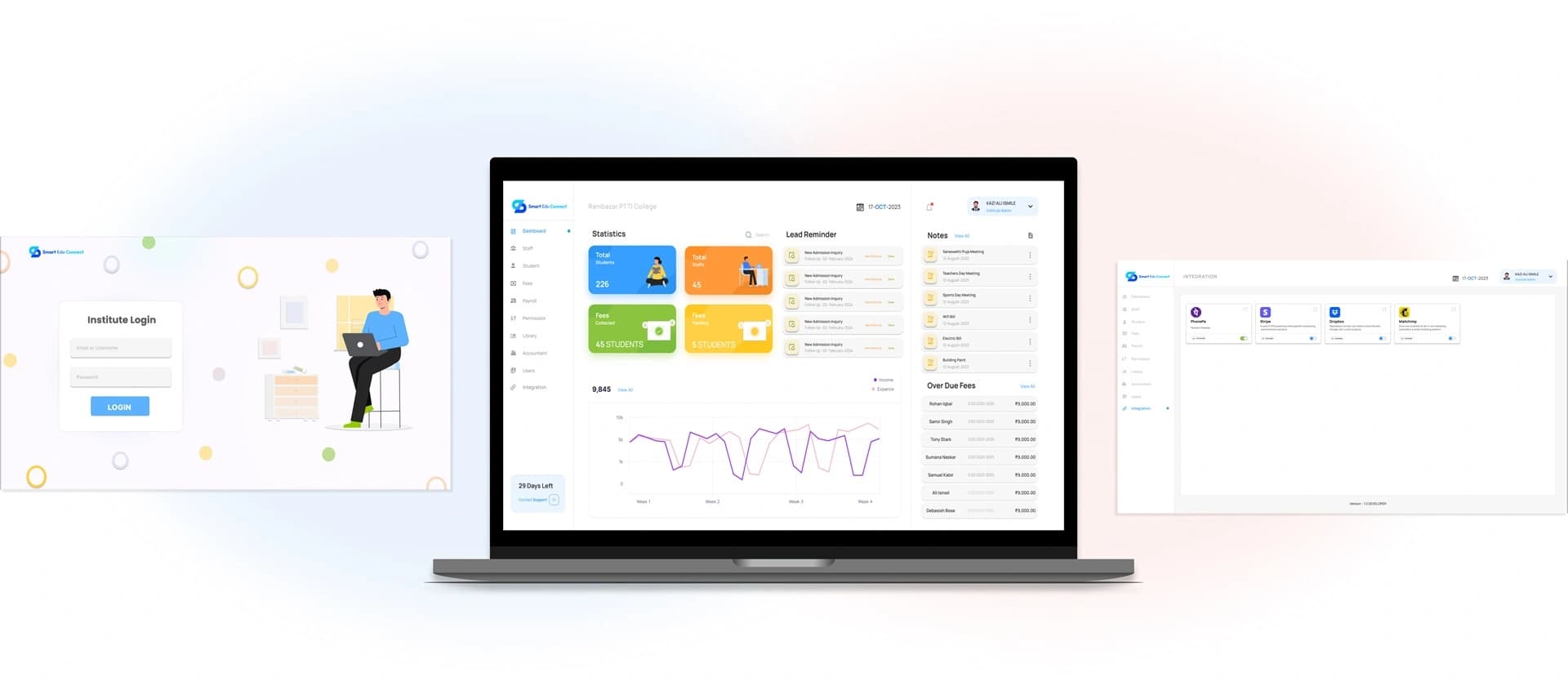 Smart Edu Connect dashboard screens
