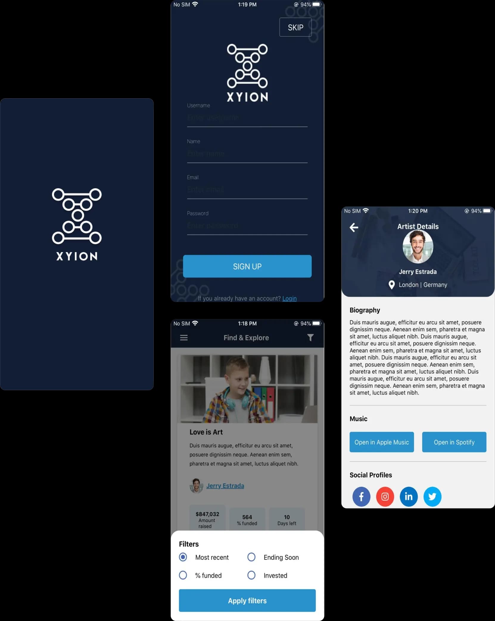 Xyion project management screens